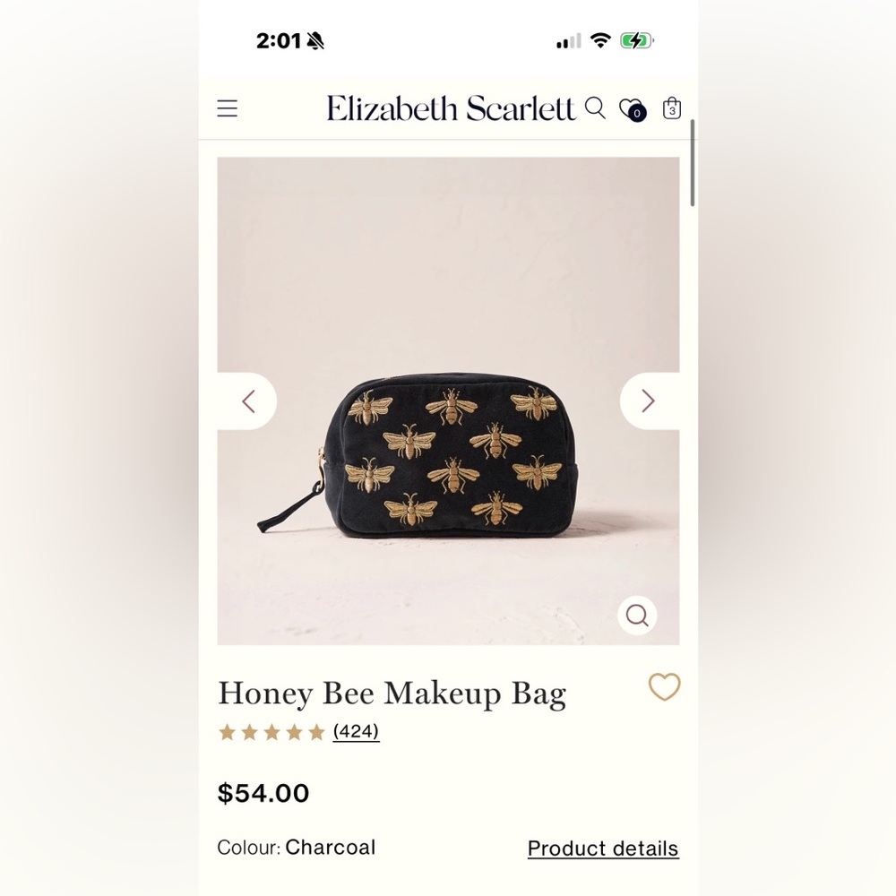 Elizabeth Scarlett Honey Bee Makeup Bag